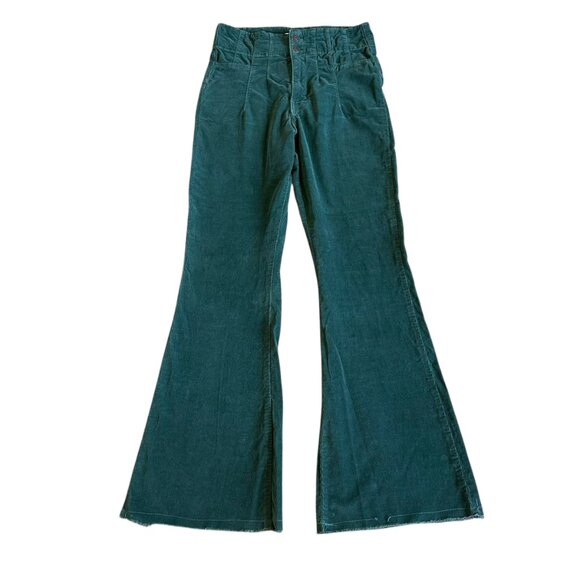 Free People We The Free Jayde Green Corduroy Pants Flare Leg High Waist Size 31 - Picture 2 of 13